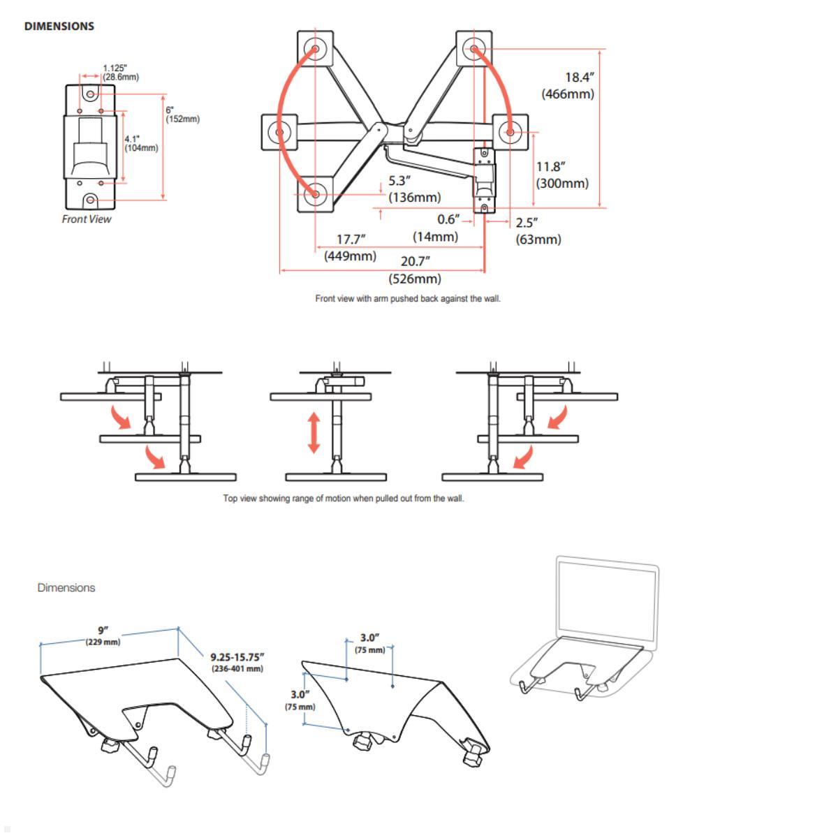 Ergotron LX Pro Notebook/Laptop Wandhalterung schwenkbar, weitere Maße