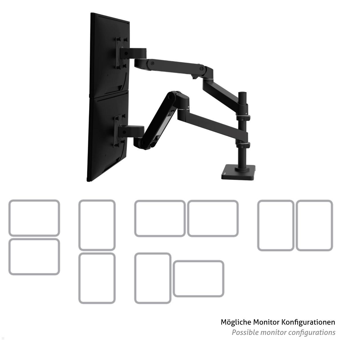 Ergotron LX Pro Dual Monitor Tischhalterung mit hoher Säule (45-690-292), schwarz, Bildschirm Konfigurationen