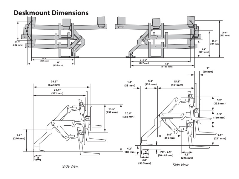 Ergotron HX Arm 3-fach Monitor Tischhalterung Maße Ergotron HX Arm 3-fach Monitor Tischhalterung Maße