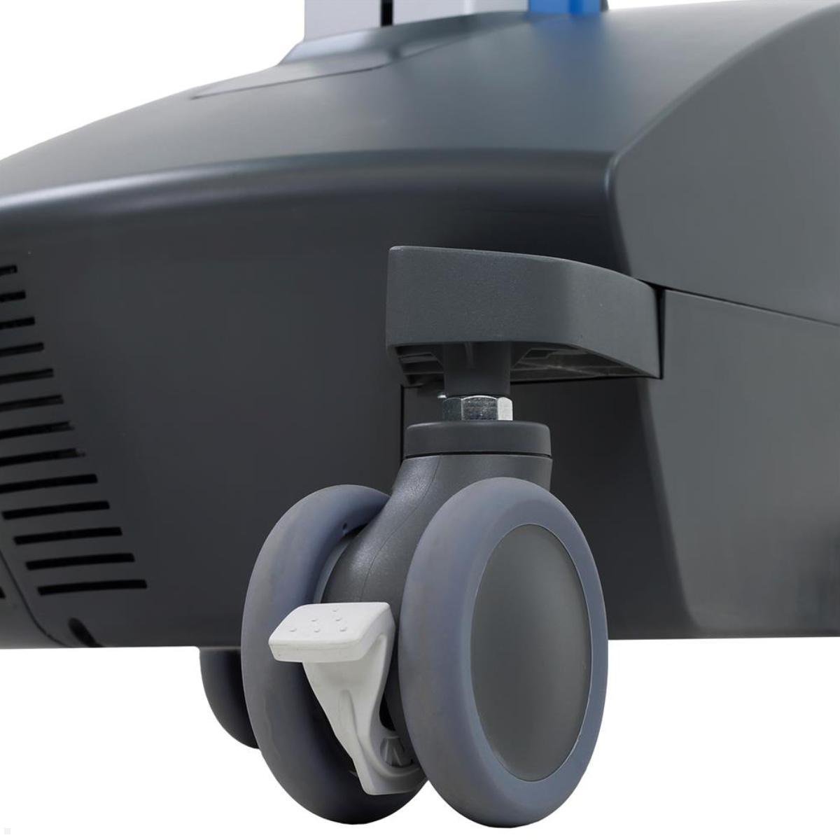 Ergotron StyleView mobiler Arbeitsplatz mit Monitorhalter Akku EU, Detailansicht der Rollen mit Stopper Ergotron StyleView mobiler Arbeitsplatz mit Monitorhalter Akku EU, Detailansicht der Rollen mit Stopper