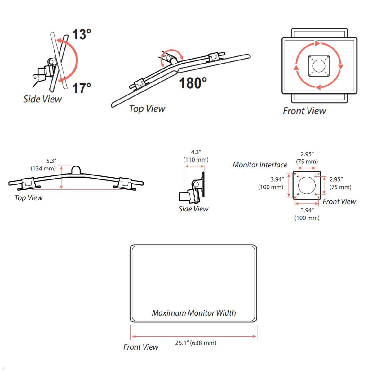 Ergotron LX Pro Zubehoer Dual Adapter Zeichnung