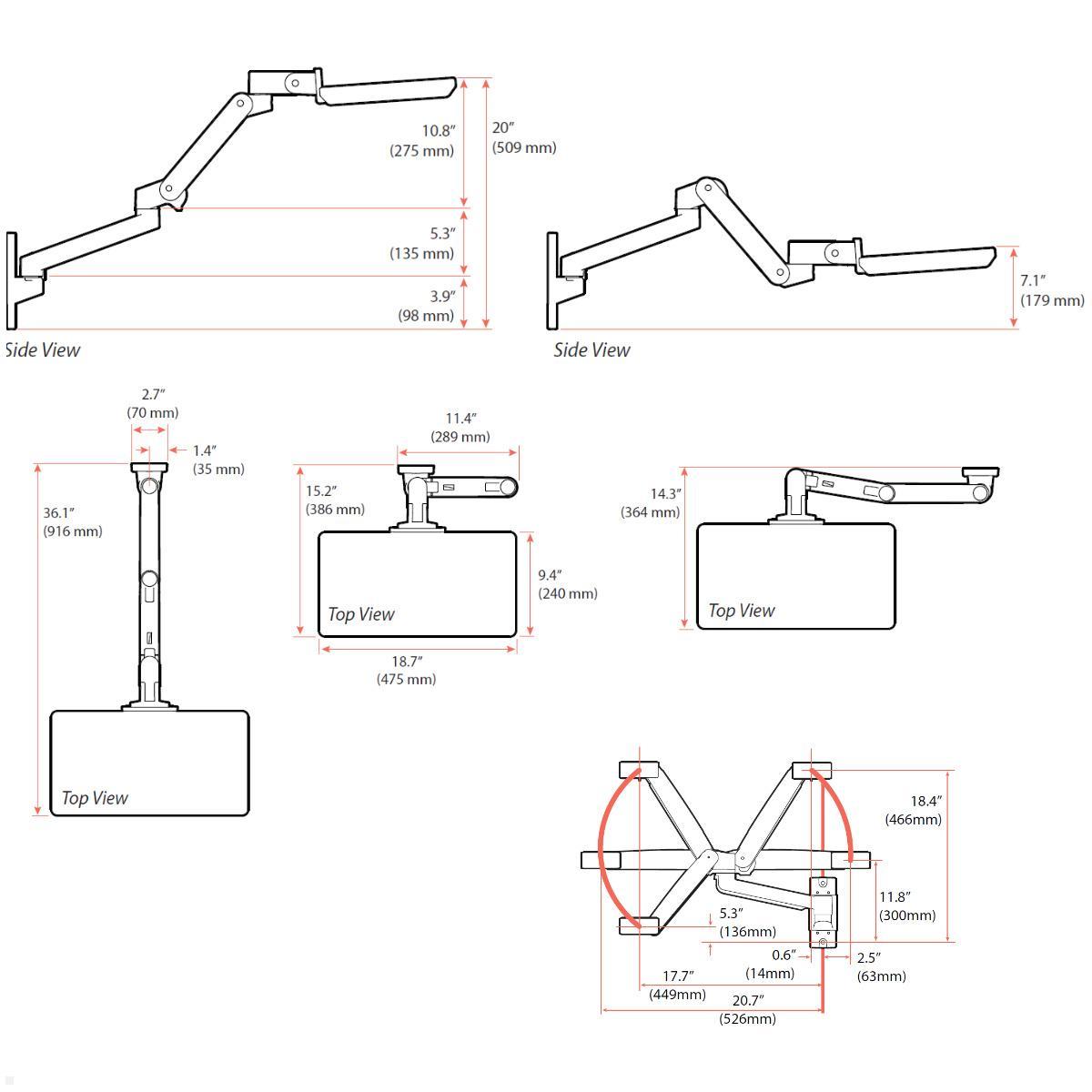 Ergotron LX Pro Tastatur Wandhalterung verstellbar (45-685-293), grau Maße Ergotron LX Pro Tastatur Wandhalterung verstellbar (45-685-293), grau Maße