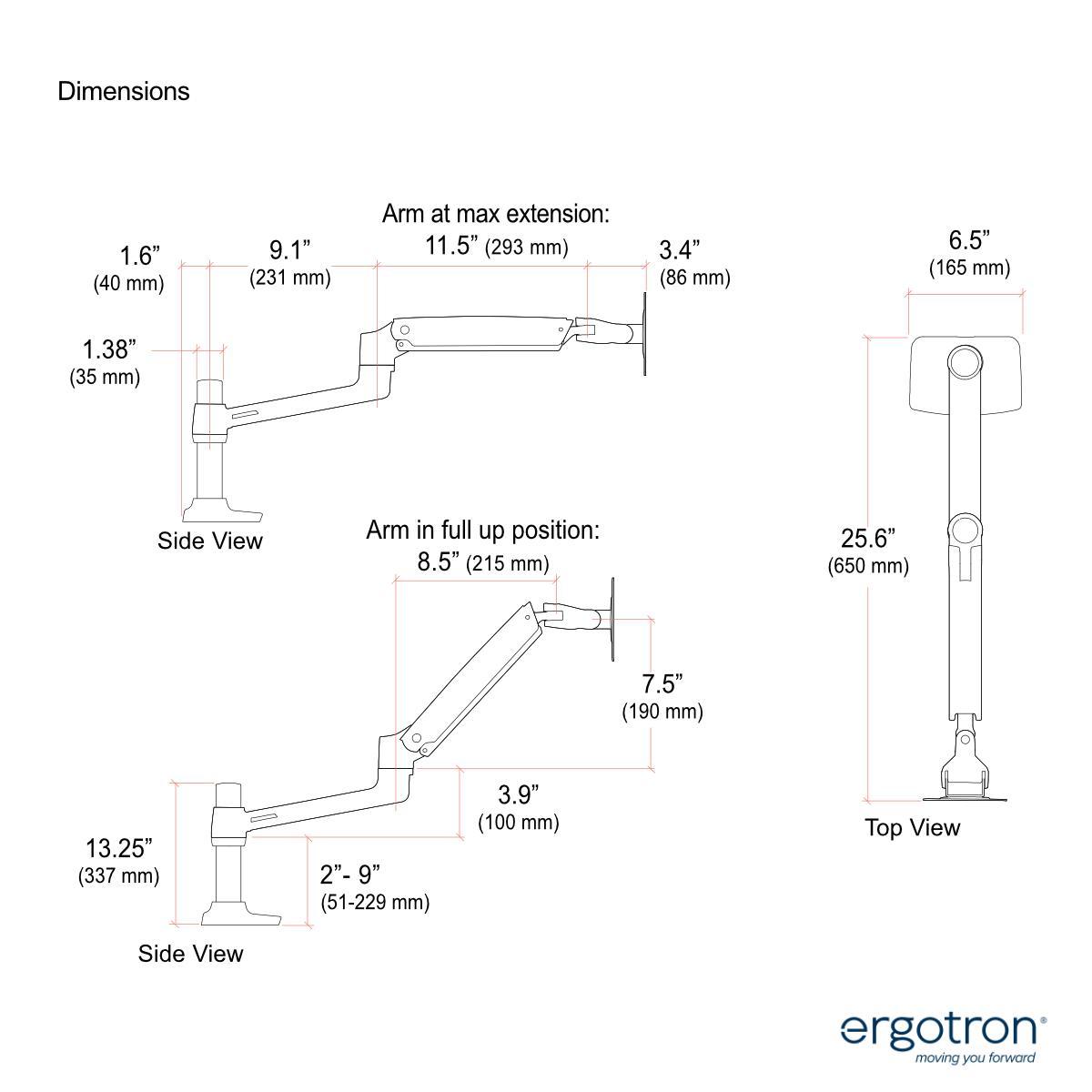 Ergotron LX Monitorhalterung für 2 Monitore mit C-Klemme (45-610-224), schwarz technische Zeichnung Ergotron LX Monitorhalterung für 2 Monitore mit C-Klemme (45-610-224), schwarz technische Zeichnung