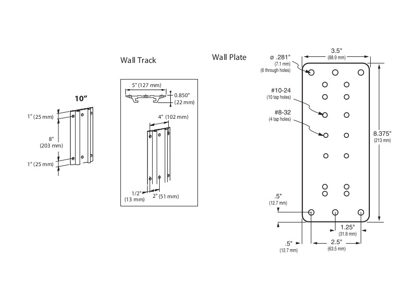 Ergotron 31-016-182 Alu-Profilschiene Länge 254mm Zeichnung Ergotron 31-016-182 Alu-Profilschiene Länge 254mm Zeichnung