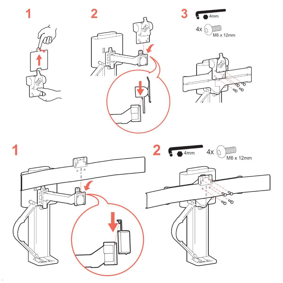 Einzel auf Dual Monitorhalter Umbausatz Ergotron TRACE, Montage Einzel auf Dual Monitorhalter Umbausatz Ergotron TRACE, Montage