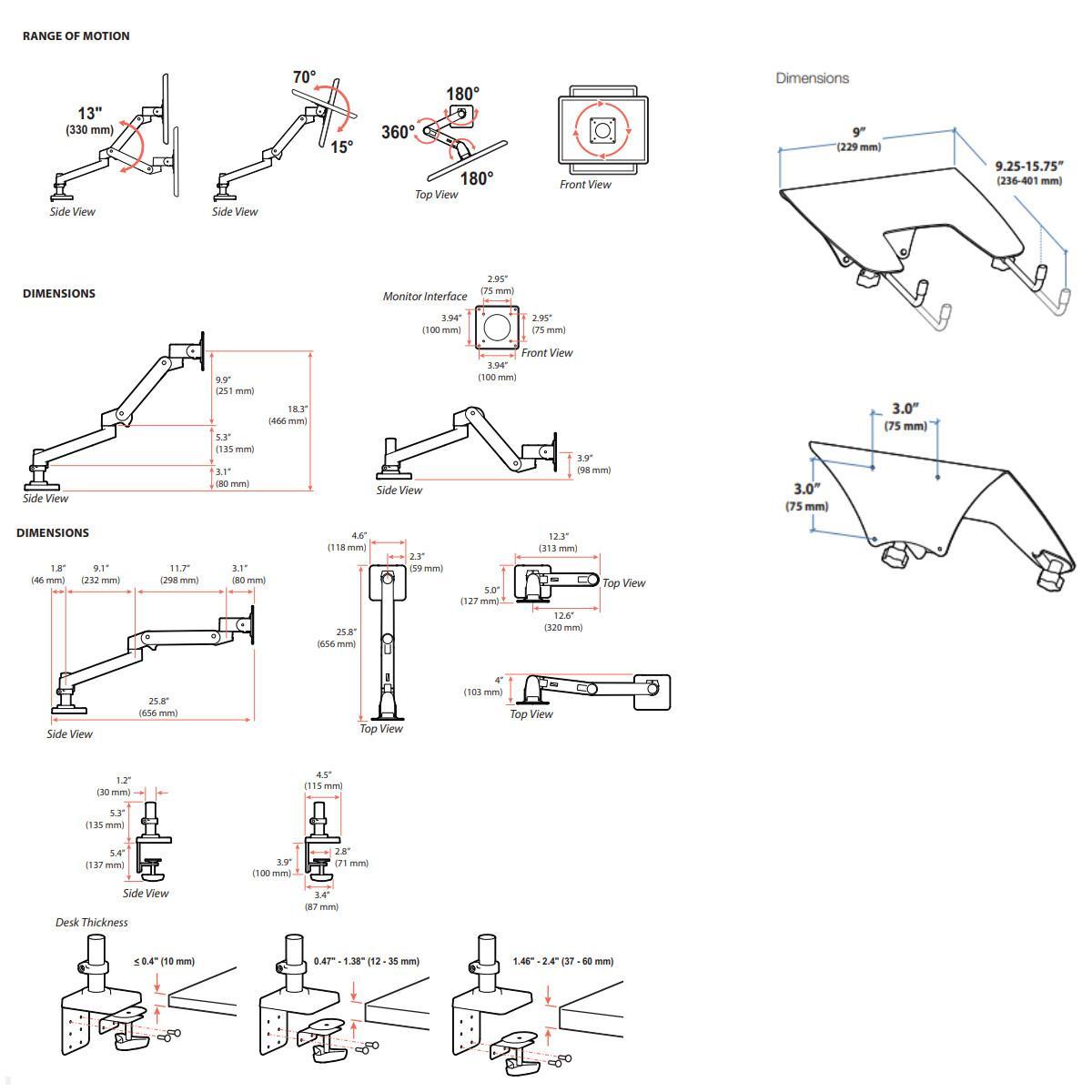 Ergotron LX Pro Notebook/Laptop Tischhalterung schwenkbar, Maße