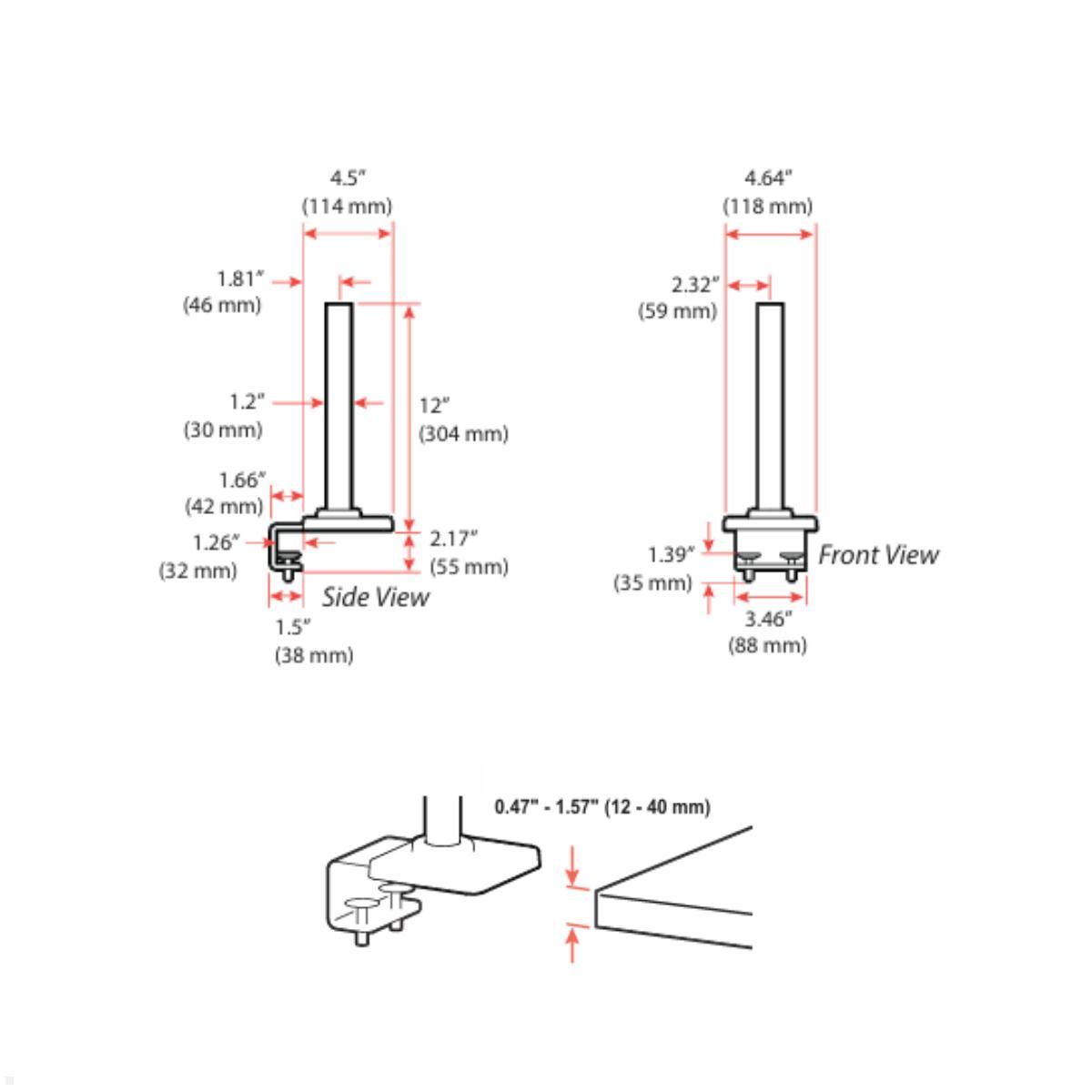Ergotron Zubehör für LX Pro C-Klemme mit hoher Säule Maße