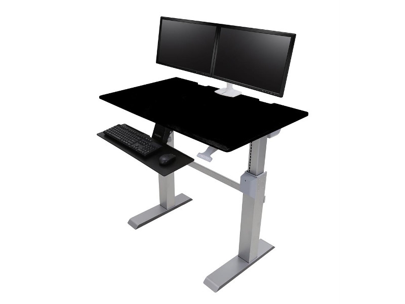 Ergotron WorkFit-DL 48 mobiler Steh-Sitz-Arbeitsplatz schwarz (24-567-F03) mit Monitor- und Tastaturhalterung