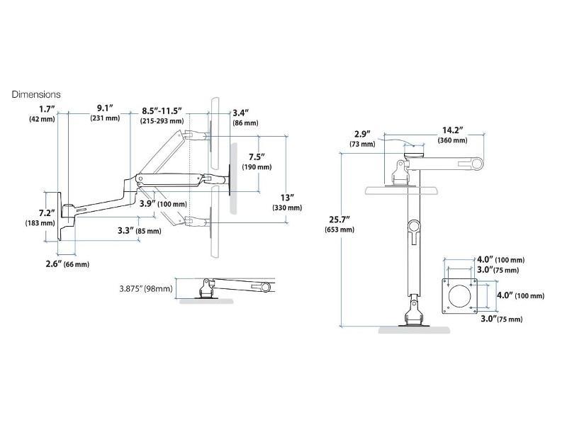 Ergotron LX Wandmontagesystem (45-253-026) Zeichnung