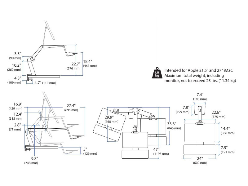 Ergotron WorkFit A für Apple iMac Zeichnung
