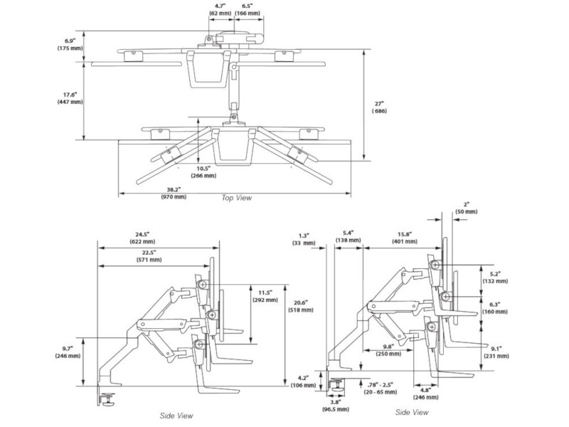 Ergotron HX Arm Dual Monitor Tischhalterung (45-476-216) Maße Ergotron HX Arm Dual Monitor Tischhalterung (45-476-216) Maße
