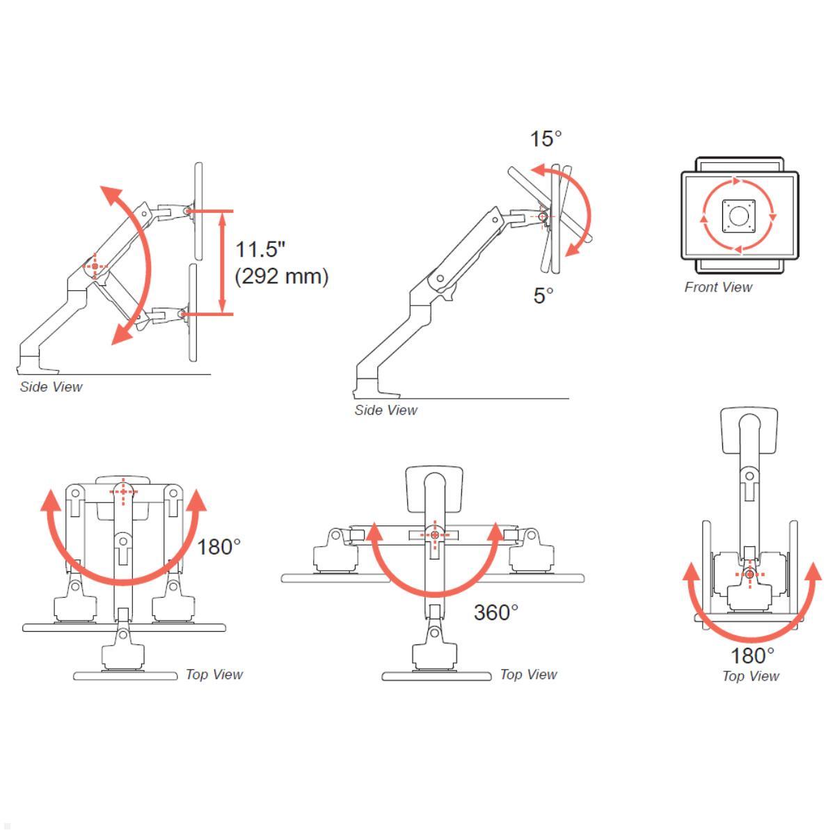 Ergotron HX Monitor Tischhalterung mit HD Gelenk, schwarz (45-647-224), Funktionen Ergotron HX Monitor Tischhalterung mit HD Gelenk, schwarz (45-647-224), Funktionen