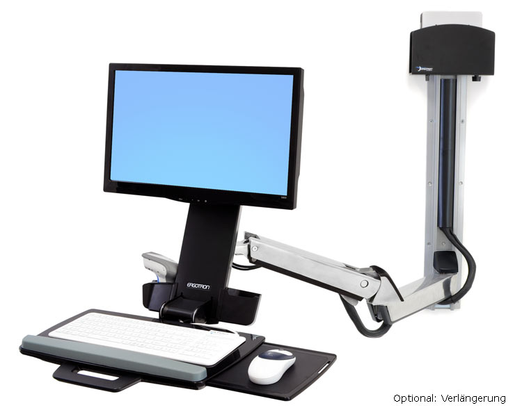 Ergotron StyleView Sit-Stand Combo Wandhalterung mit PC Halter klein (45-273-026) silber/schwarz, optionales Zubehör