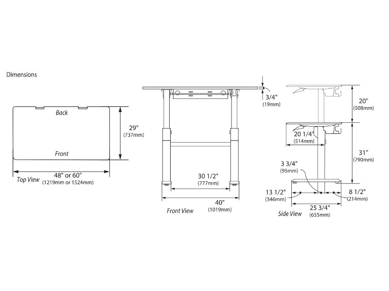 Ergotron WorkFit-DL 60 mobiler Sitz-Steh-Arbeitsplatz Nussbaum (24-568-F59) Zeichnung
