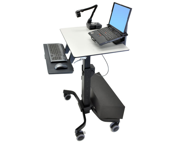 Ergotron TeachWell Steh Sitz Tisch mit Ablage und Rollen (24-220-055), seitliche Ansicht Ergotron TeachWell Steh Sitz Tisch mit Ablage und Rollen (24-220-055), seitliche Ansicht