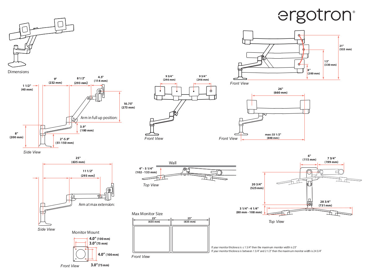 Ergotron LX Dual Tisch Monitorhalterung für USM Tisch, weiß (46-490-217) technische Zeichnung Ergotron LX Dual Tisch Monitorhalterung für USM Tisch, weiß (46-490-217) technische Zeichnung